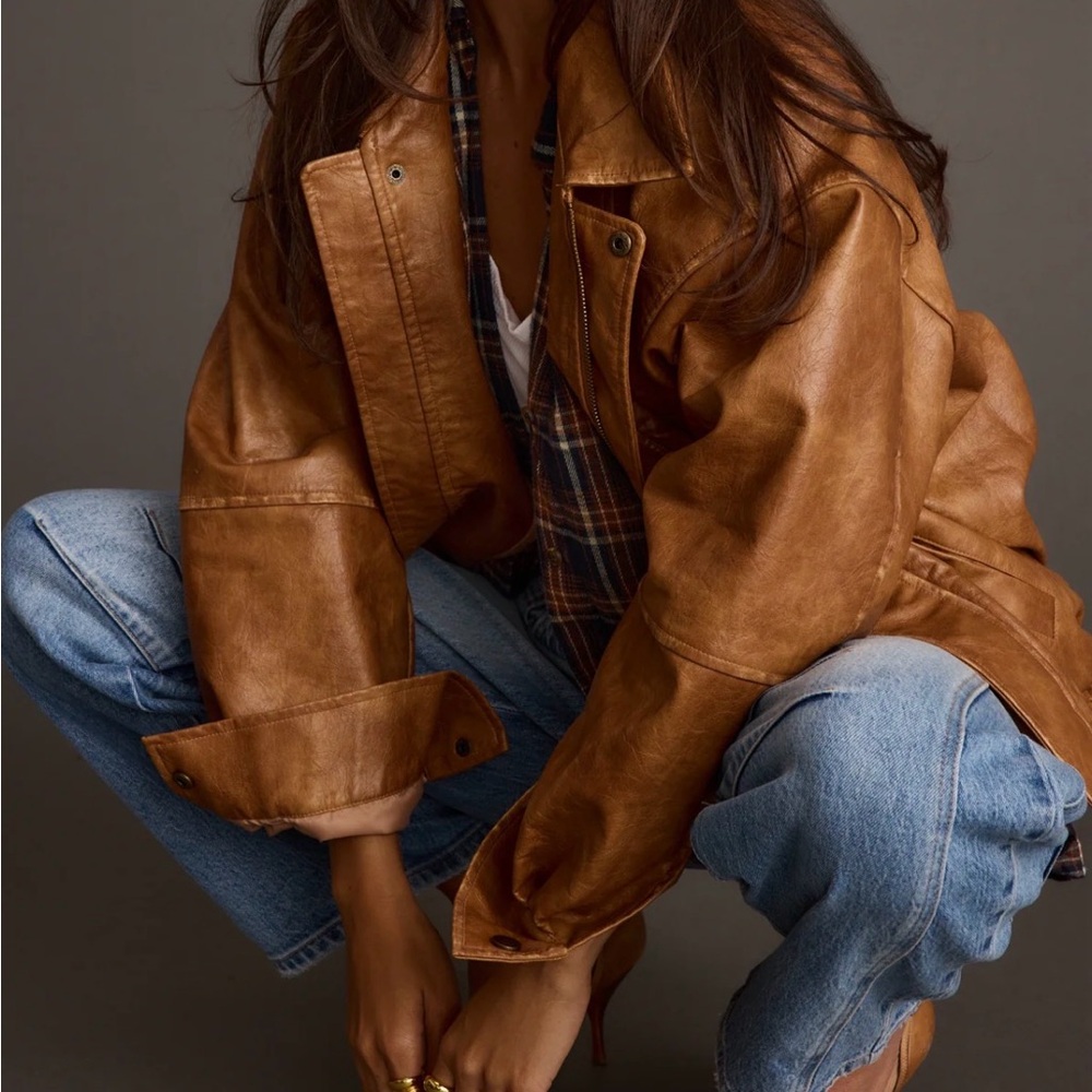 London Calling Cognac Oversized Faux Leather Jacket